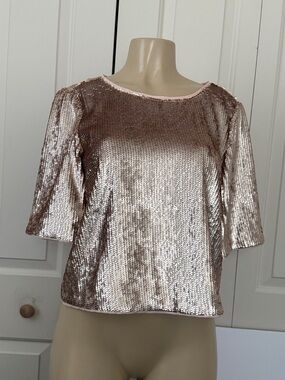 NEW J. Crew Rose Gold Sequin Short Sleeve Top